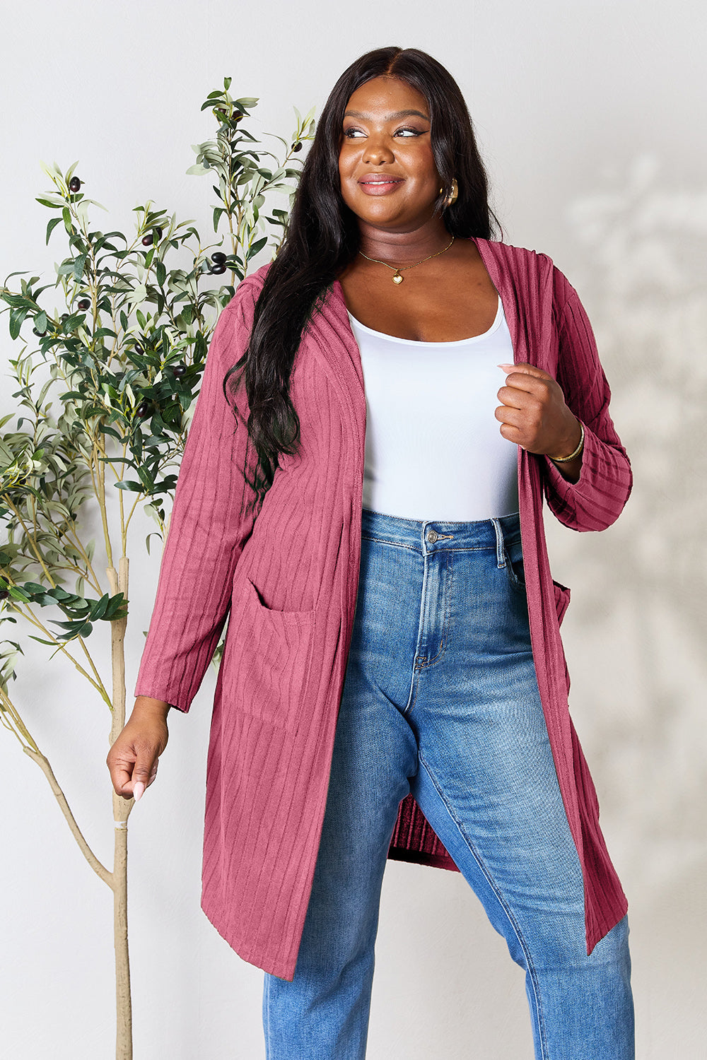 Basic Bae Full Size Hooded Sweater Cardigan - UrbanEthereal