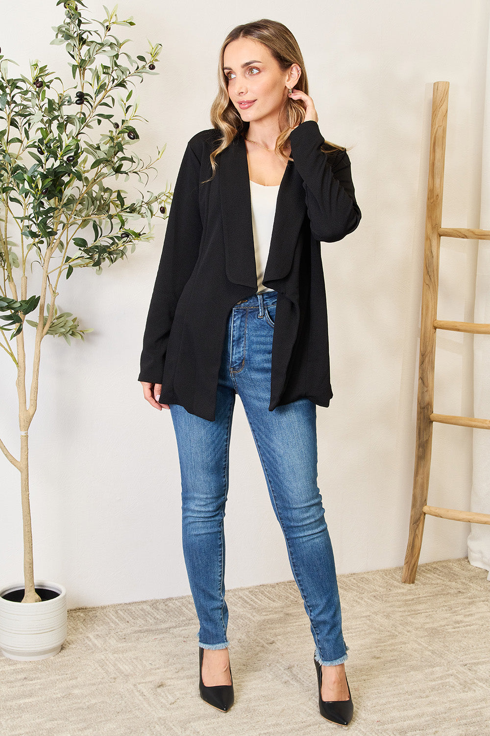 Heimish Full Size Open Front Long Sleeve Blazer - UrbanEthereal