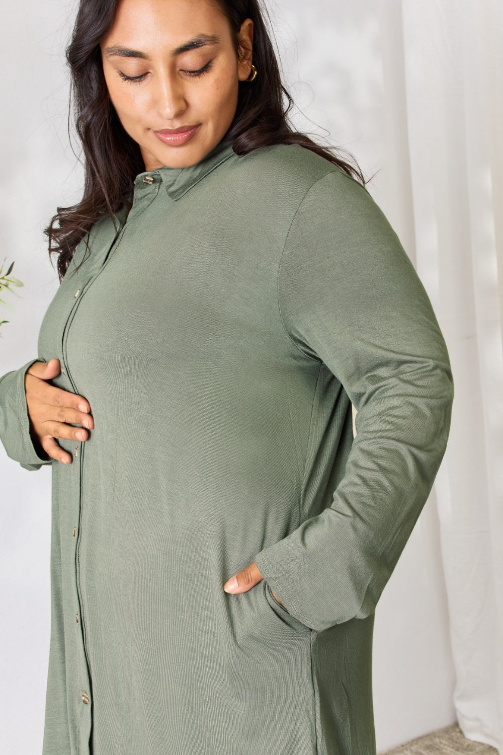 Celeste Full Size Button Down Shirt Dress - UrbanEthereal