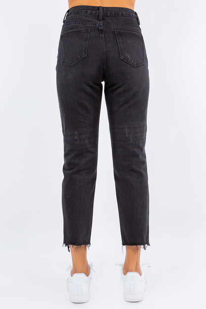 American Bazi High Waist Distressed Cropped Straight Jeans - UrbanEthereal