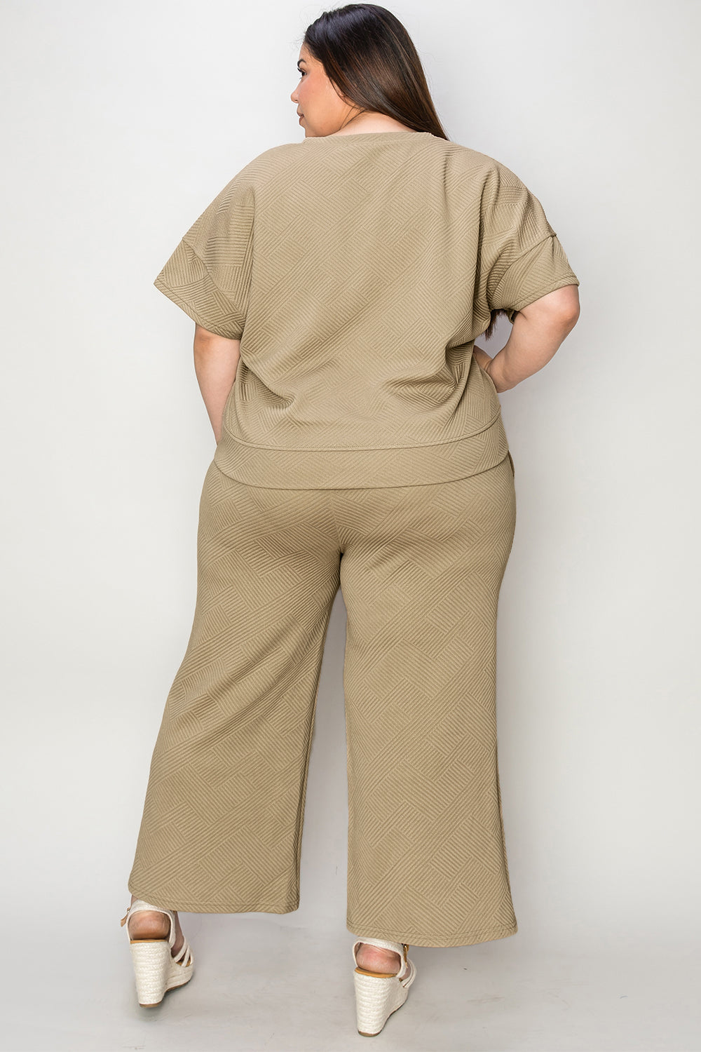 Double Take Full Size Texture Short Sleeve Top and Pants Set - UrbanEthereal