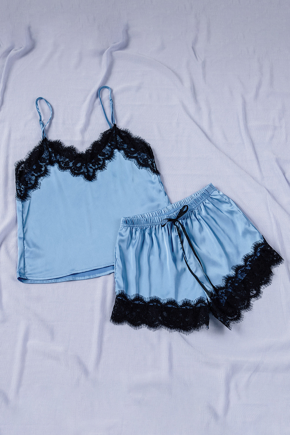 Lace Detail Spaghetti Strap Top and Shorts Lounge Set - UrbanEthereal