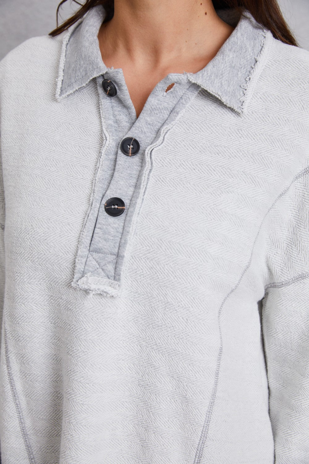 Half Button Dropped Shoulder Sweatshirt