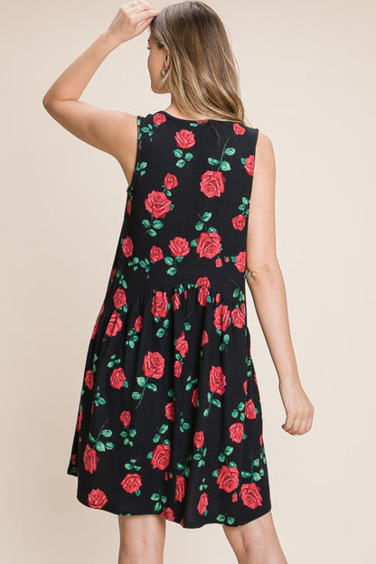 BOMBOM Floral Ruched Tank Dress - UrbanEthereal