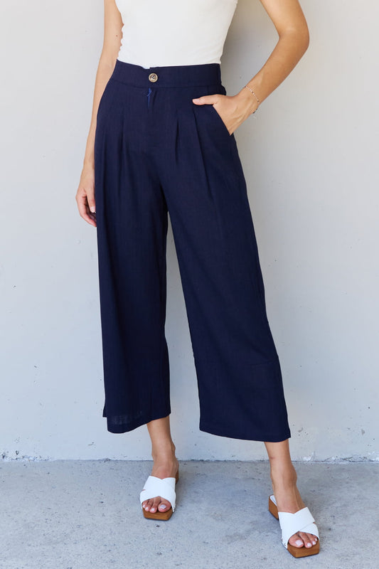 And The Why In The Mix Full Size Pleated Detail Linen Pants in Dark Navy - UrbanEthereal