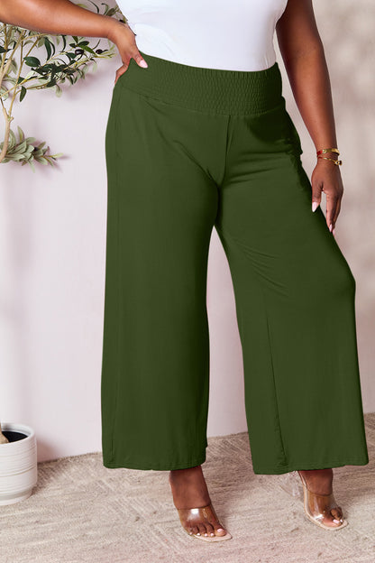 Double Take Full Size Smocked Wide Waistband Wide Leg Pants - UrbanEthereal