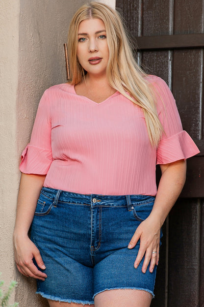 Plus Size V-Neck Half Sleeve Blouse - UrbanEthereal