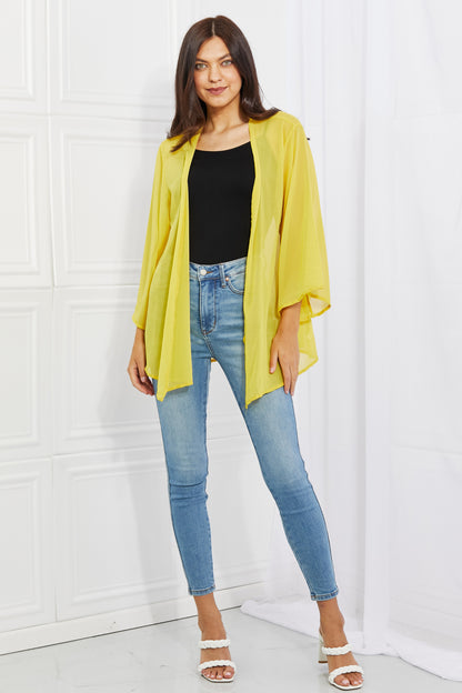 Melody Just Breathe Full Size Chiffon Kimono in Yellow - UrbanEthereal