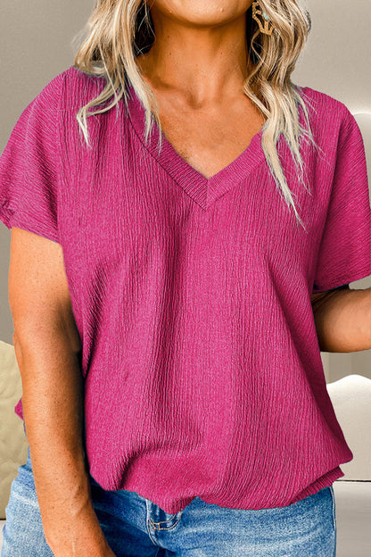 Plus Size V-Neck Short Sleeve Top - UrbanEthereal
