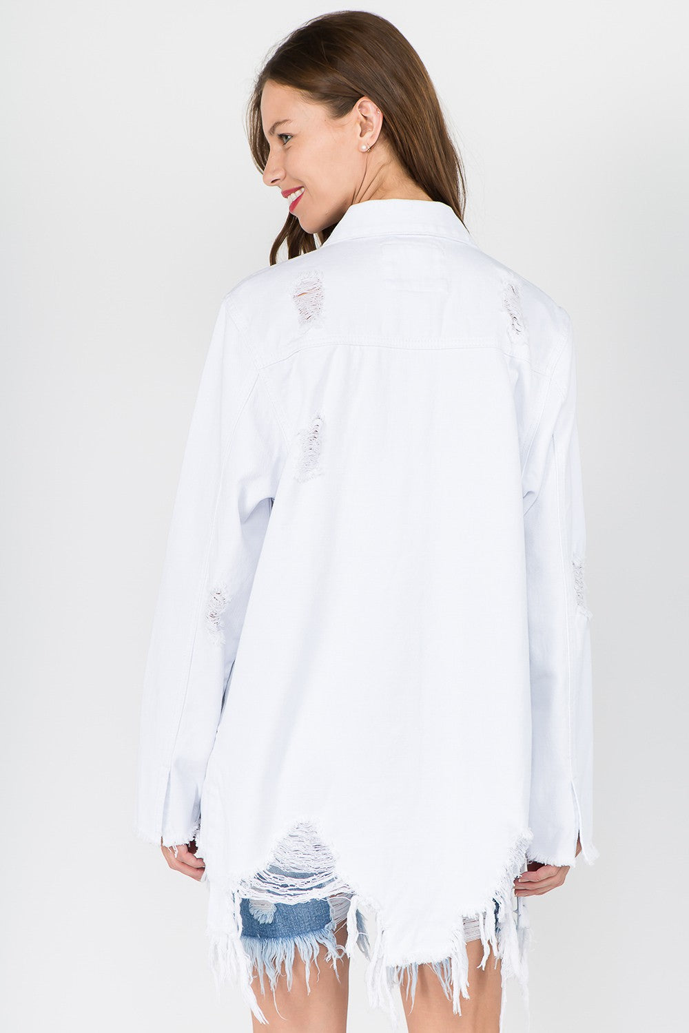 American Bazi Distressed Frayed Hem Denim Jacket - UrbanEthereal