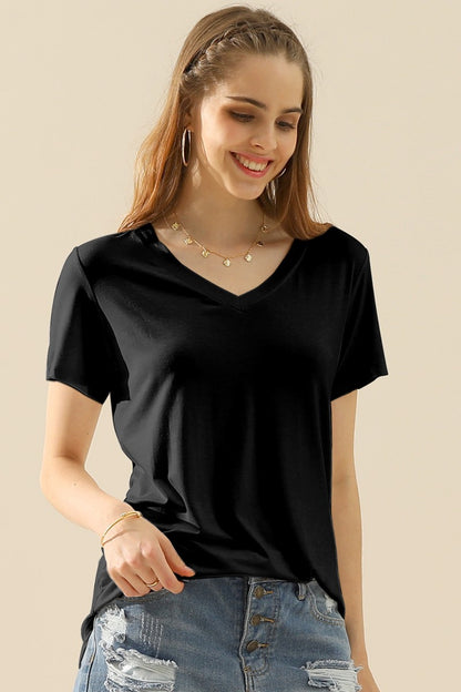 Ninexis Full Size V-Neck Short Sleeve T-Shirt - UrbanEthereal