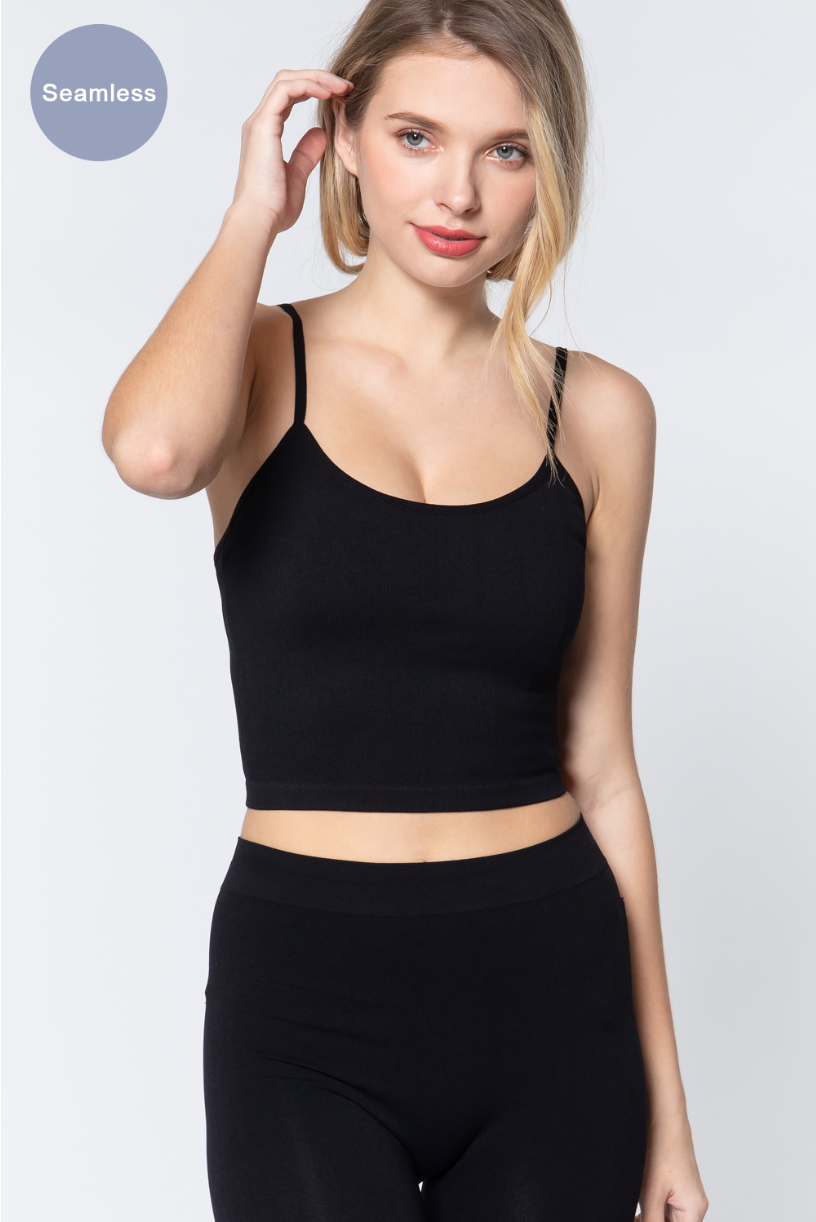 ACTIVE BASIC Round Neck Crop Rib Seamless Cami - UrbanEthereal