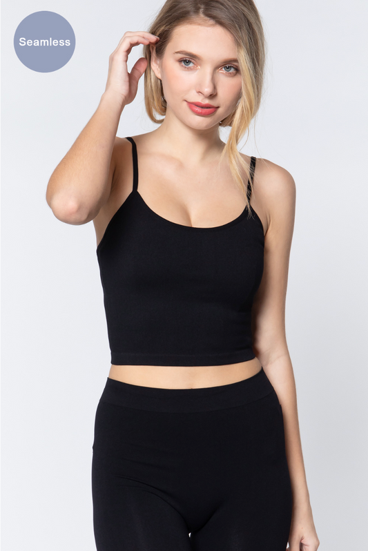 ACTIVE BASIC Round Neck Crop Rib Seamless Cami - UrbanEthereal