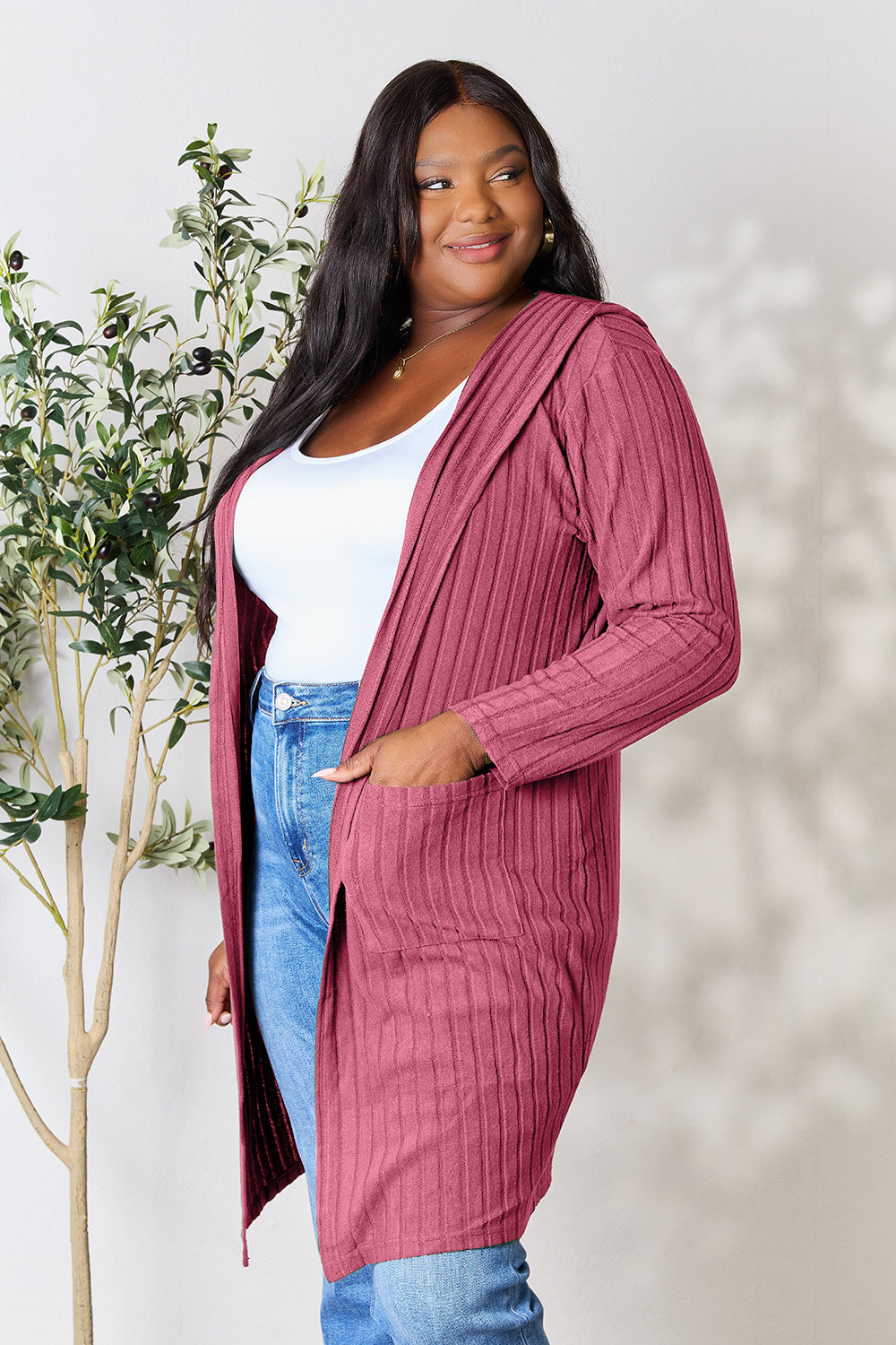 Basic Bae Full Size Hooded Sweater Cardigan - UrbanEthereal