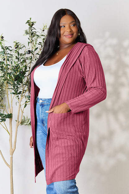Basic Bae Full Size Hooded Sweater Cardigan - UrbanEthereal