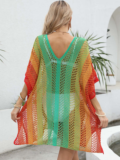 Openwork Contrast V-Neck Cover-Up - UrbanEthereal