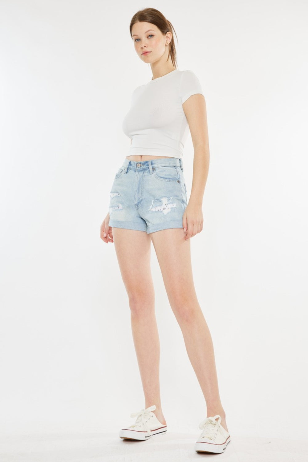 Kancan High Rise Repaired Mom Denim Shorts - UrbanEthereal