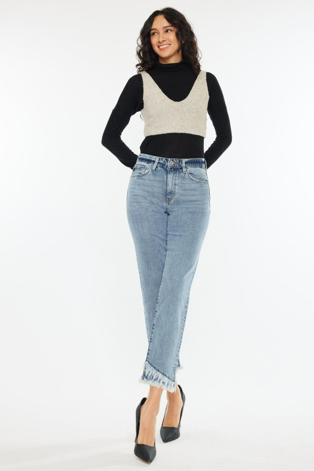 Kancan Raw Hem High Rise Straight Jeans - UrbanEthereal