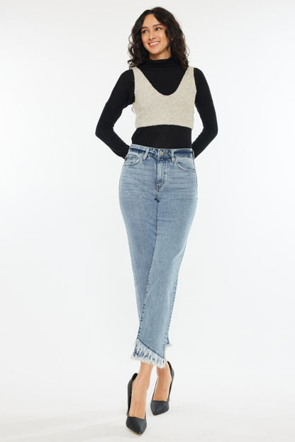 Kancan Raw Hem High Rise Straight Jeans - UrbanEthereal
