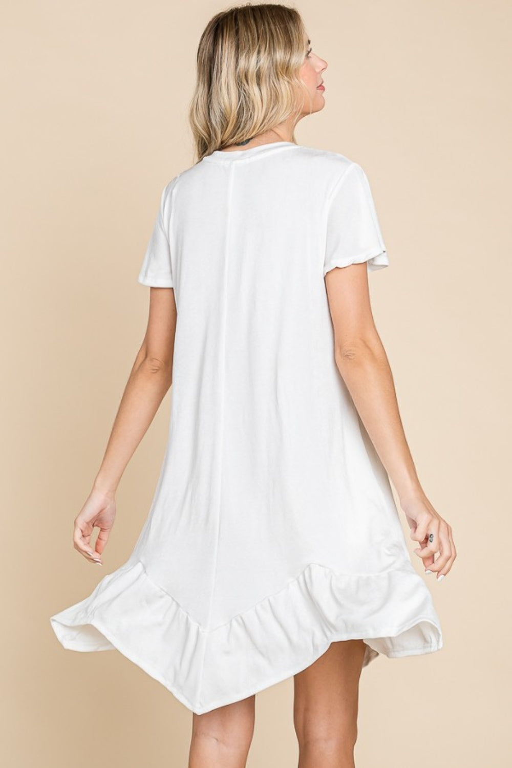 Culture Code Full Size Short Sleeve Ruffled Asymmetric Hem Dress - UrbanEthereal
