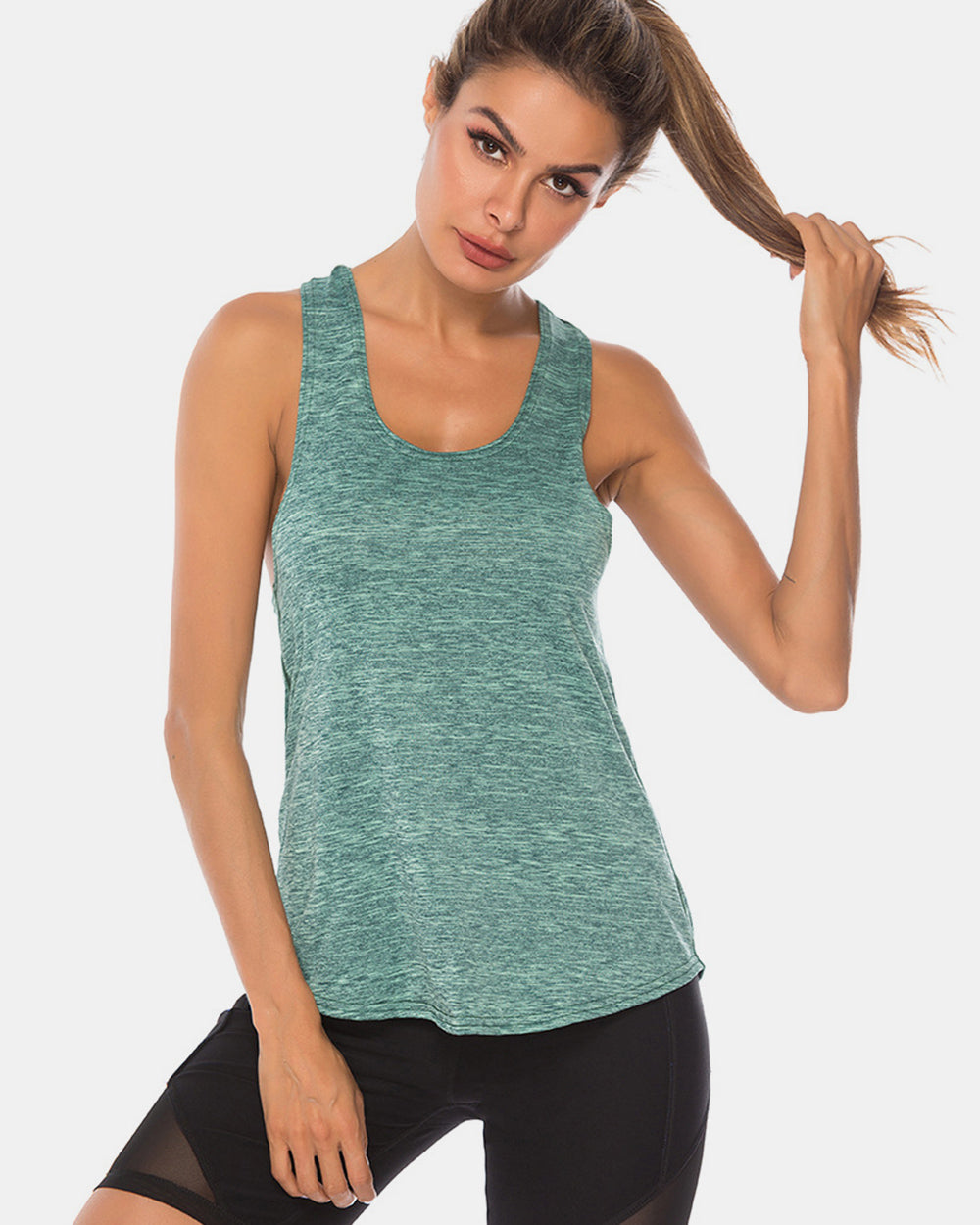 Full Size Scoop Neck Wide Strap Active Tank - UrbanEthereal