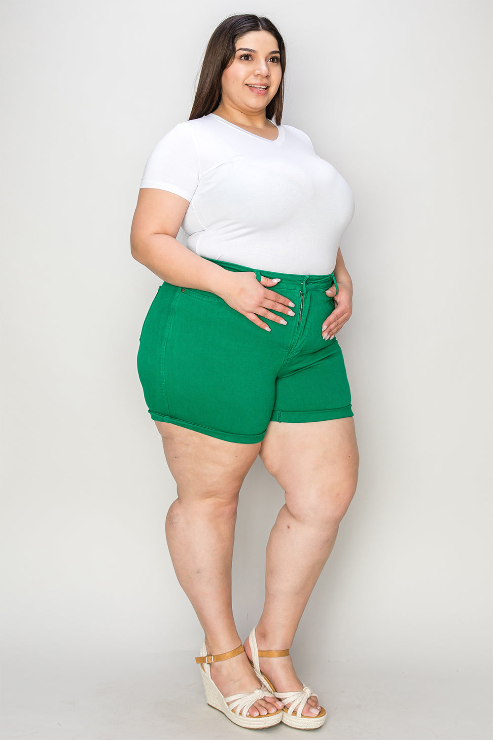 Judy Blue Full Size Tummy Control Garment Dyed Denim Shorts - UrbanEthereal