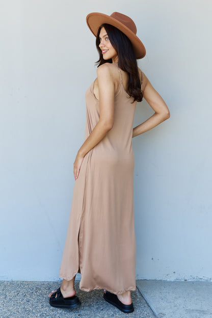 Ninexis Good Energy Full Size Cami Side Slit Maxi Dress in Camel - UrbanEthereal