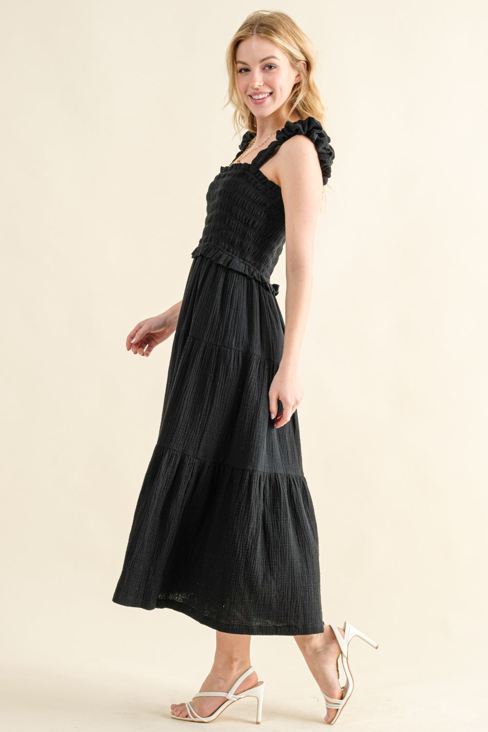 And The Why Smocked Ruffled Tiered Dress - UrbanEthereal