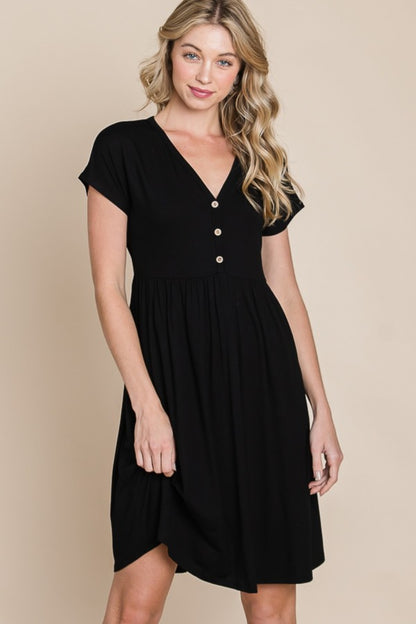 BOMBOM V-Neck Short Sleeve Dress - UrbanEthereal