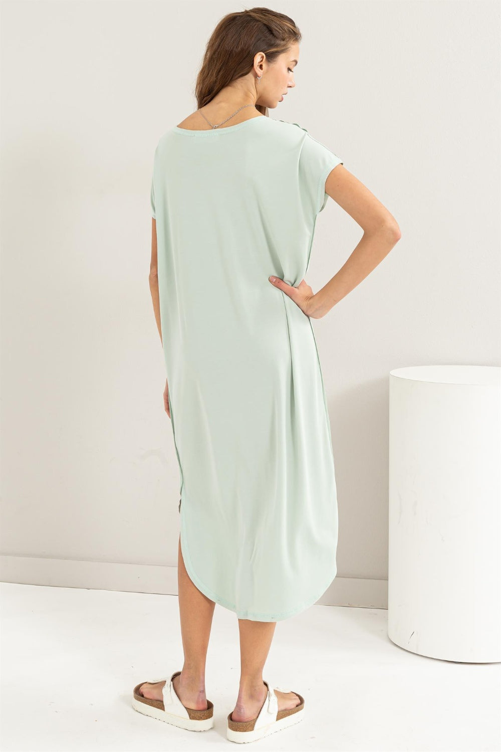 HYFVE Short Sleeve High-Low Slit Midi Dress - UrbanEthereal