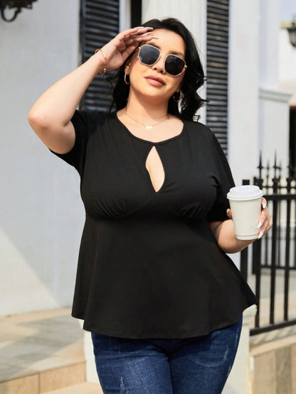 Plus Size Cutout Short Sleeve Blouse - UrbanEthereal