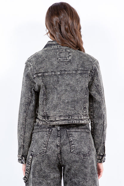 American Bazi Overdyed Bleached Zip Up Cropped Jacket - UrbanEthereal