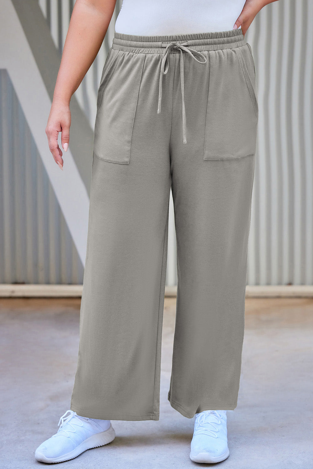 Plus Size Drawstring Straight Pants with Pockets - UrbanEthereal