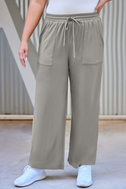 Plus Size Drawstring Straight Pants with Pockets - UrbanEthereal