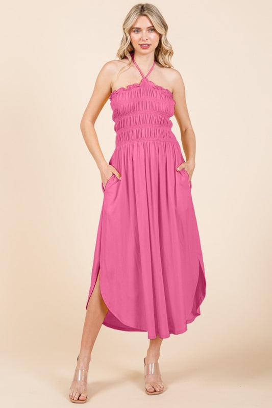 Culture Code Tie Back Shirring Dress with Pockets - UrbanEthereal