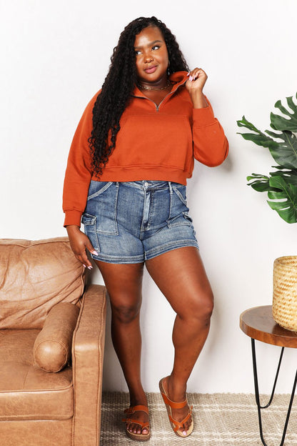 Double Take Half-Zip Long Sleeve Hoodie - UrbanEthereal