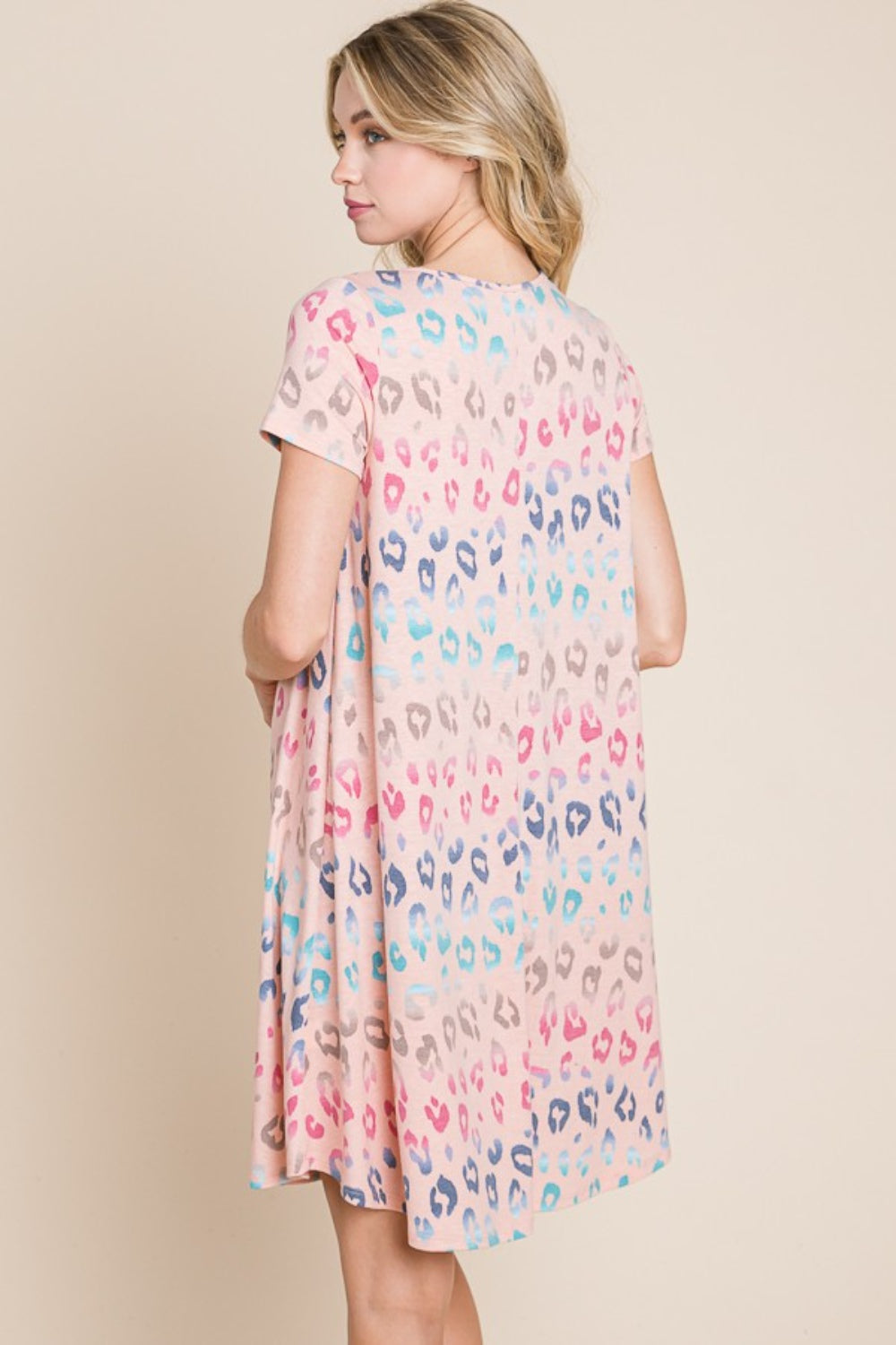 BOMBOM Leopard Round Neck Short Sleeve Dress - UrbanEthereal