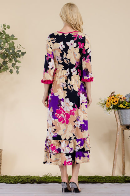 Celeste Full Size Floral Ruffled Midi Dress - UrbanEthereal