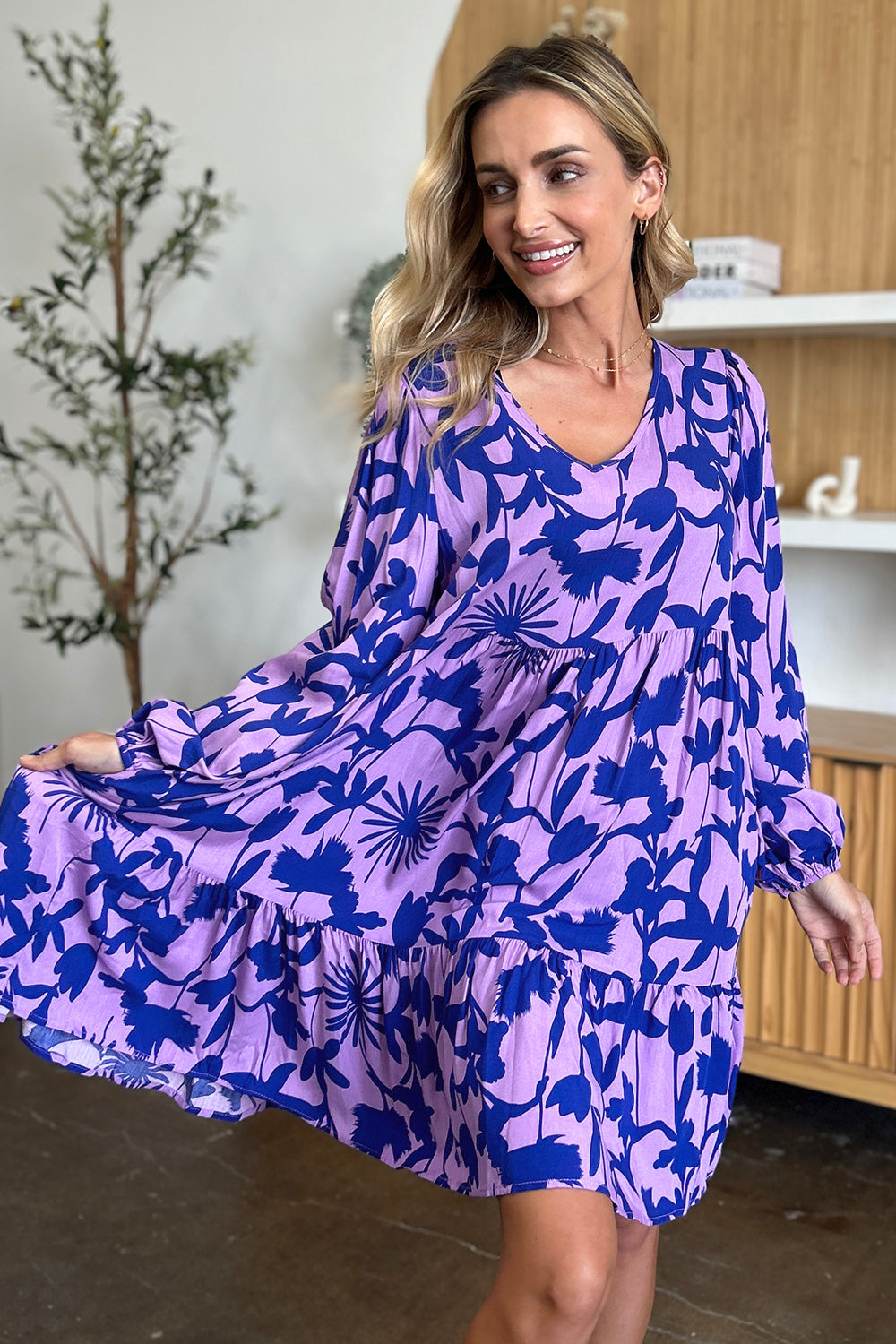 Double Take Full Size Printed Ruffle Hem Dress with Pocket - UrbanEthereal