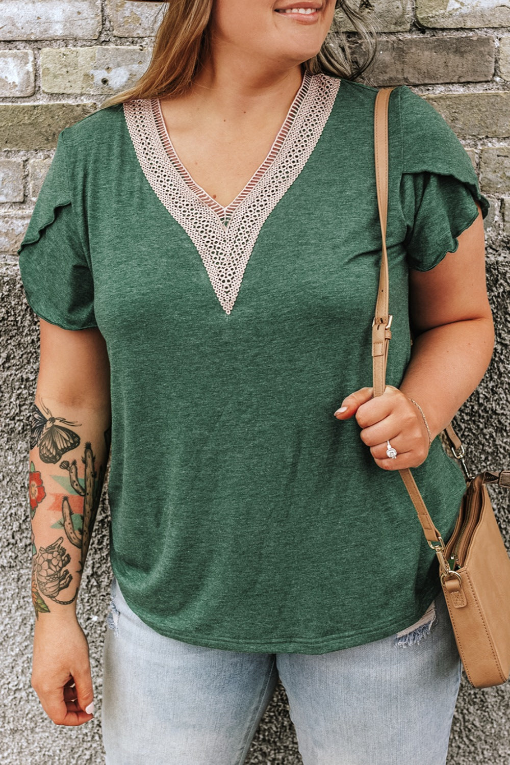 Plus Size V-Neck Petal Sleeve Blouse - UrbanEthereal