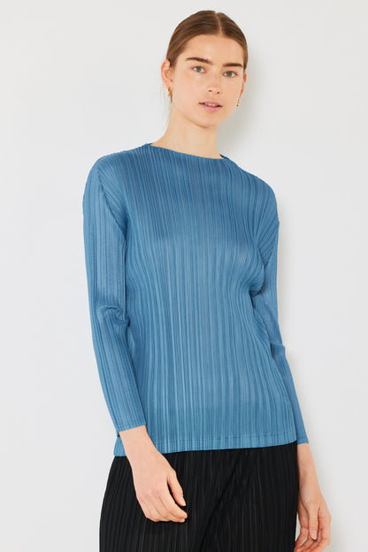 Marina West Swim Pleated Long Sleeve Boatneck Top