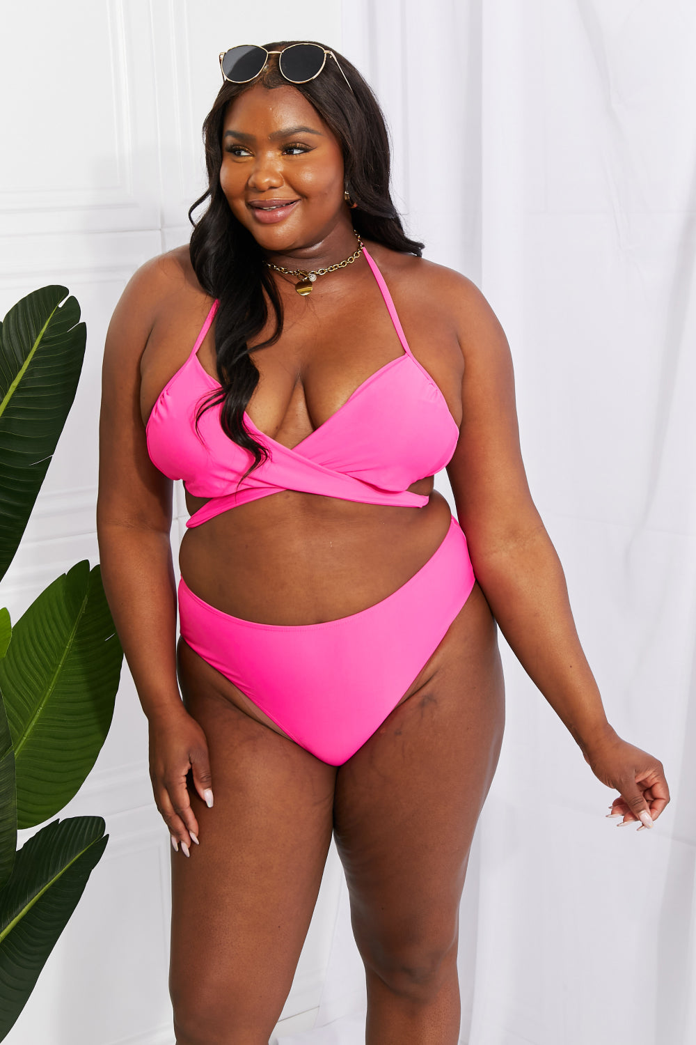 Marina West Swim Summer Splash Halter Bikini Set in Pink - UrbanEthereal
