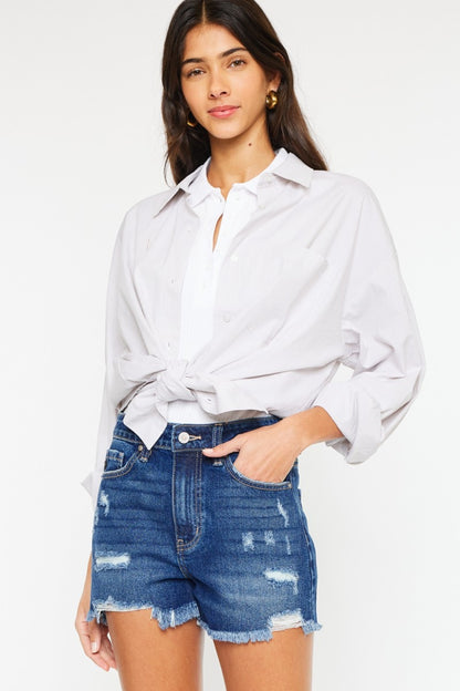Kancan High Rise Frayed Hem Denim Shorts - UrbanEthereal