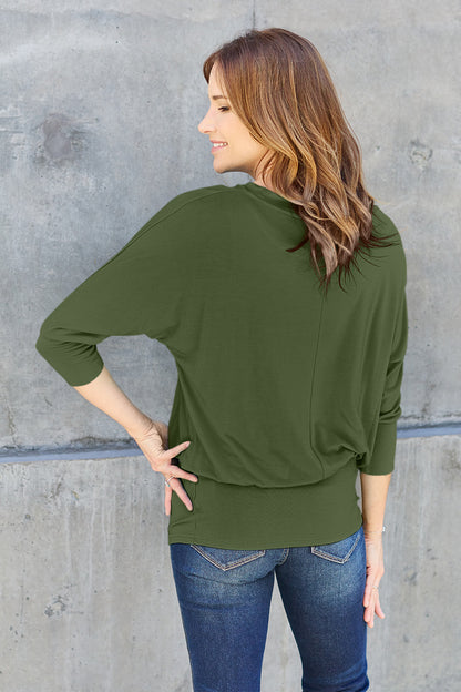 Basic Bae Full Size Round Neck Batwing Sleeve Top - UrbanEthereal