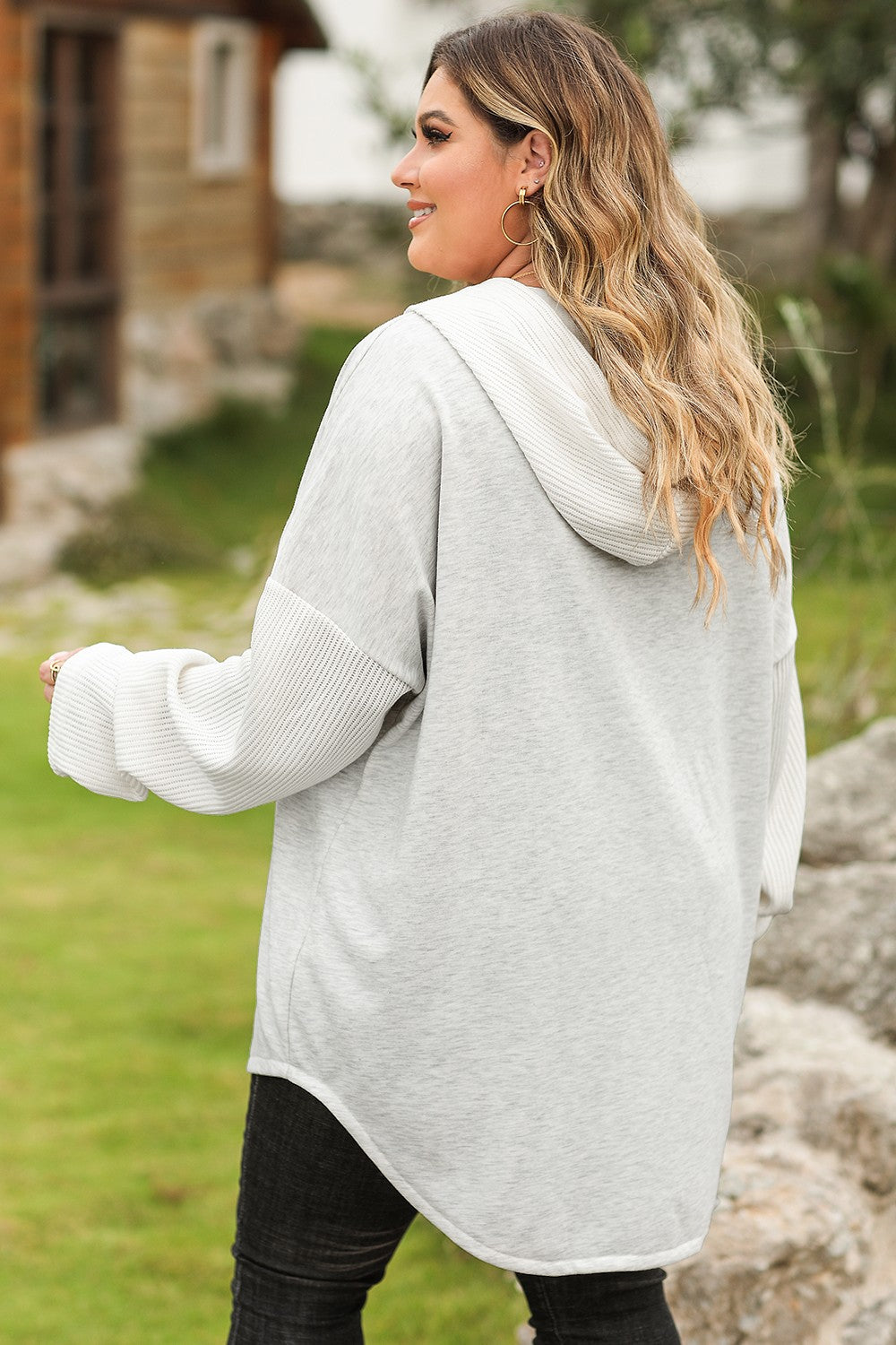 Plus Size Button Up Drawstring Long Sleeve Hoodie - UrbanEthereal
