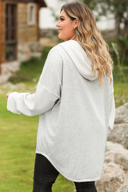 Plus Size Button Up Drawstring Long Sleeve Hoodie - UrbanEthereal