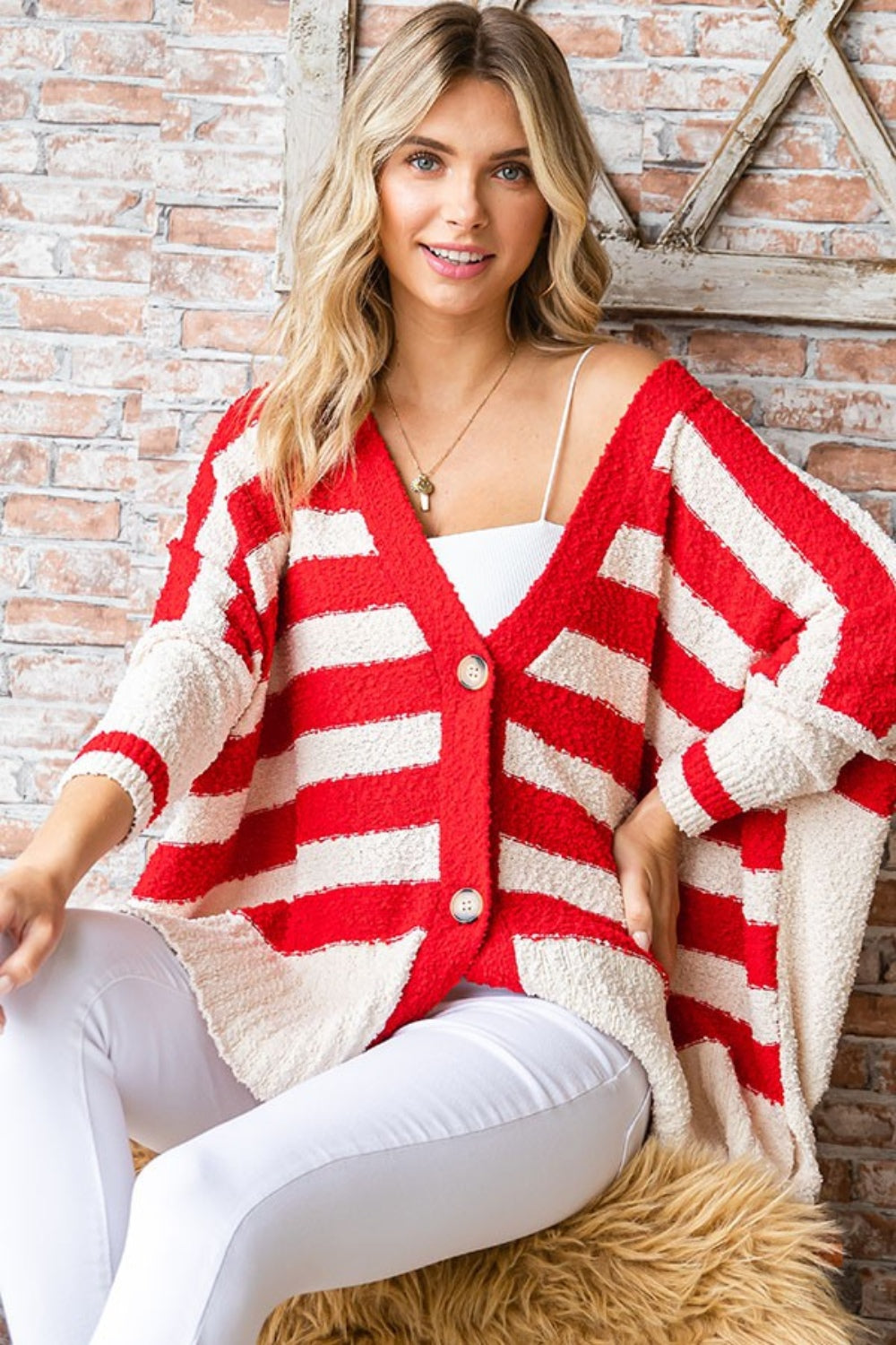 First Love Textured Striped Button Down Cardigan