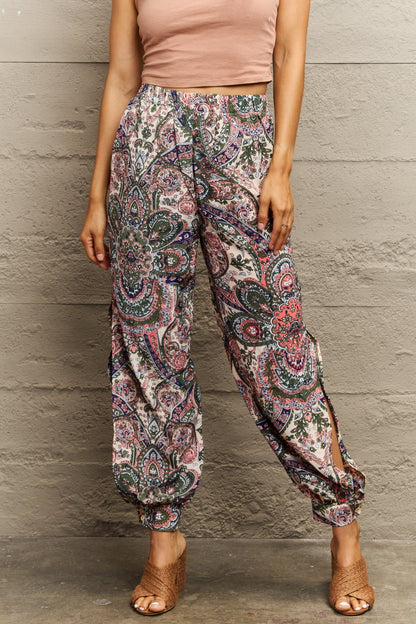 Perfee Printed Cutout Long Pants