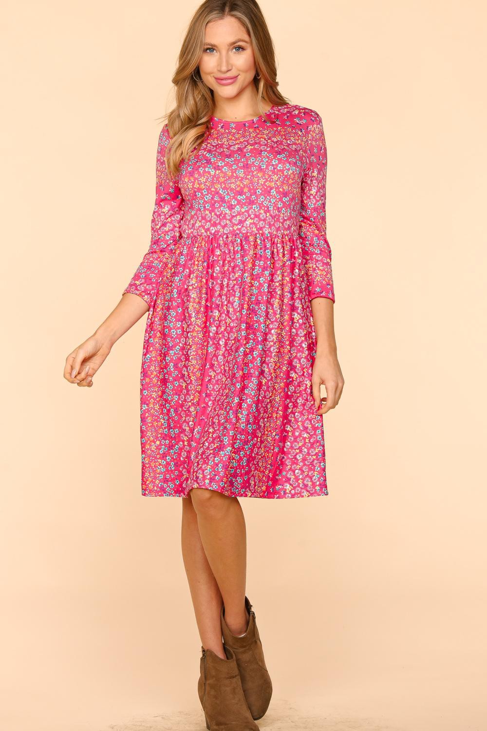 Haptics Round Neck Floral Dress with Pockets - UrbanEthereal