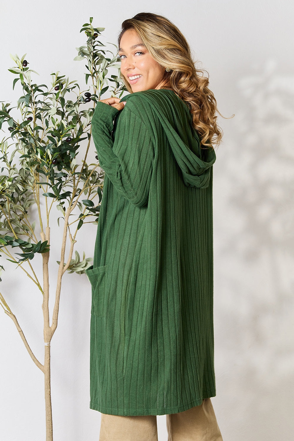 Basic Bae Full Size Hooded Sweater Cardigan - UrbanEthereal